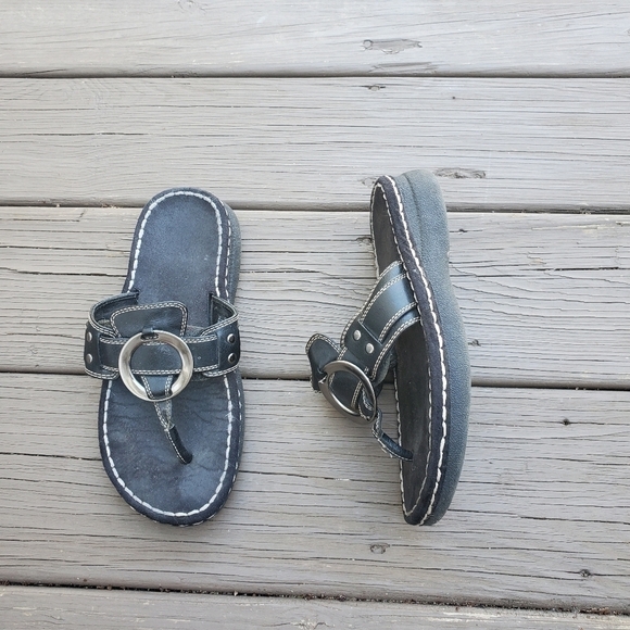 Vintage 90s y2k Bratz Black Faux Vegan Leather Chunky Platform Jammers Sandals 7 - Picture 2 of 11